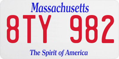 MA license plate 8TY982