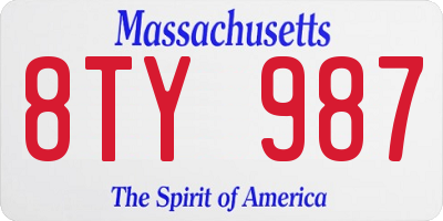 MA license plate 8TY987