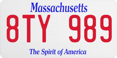 MA license plate 8TY989