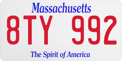 MA license plate 8TY992