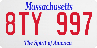 MA license plate 8TY997