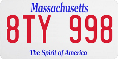 MA license plate 8TY998