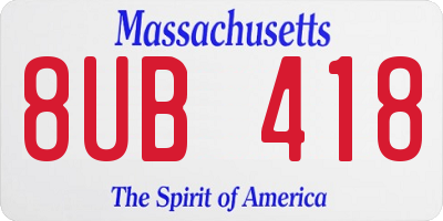MA license plate 8UB418