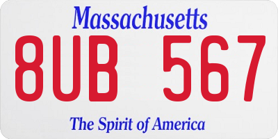 MA license plate 8UB567