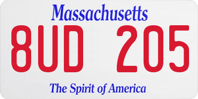 MA license plate 8UD205