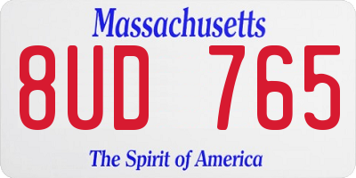 MA license plate 8UD765