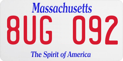MA license plate 8UG092