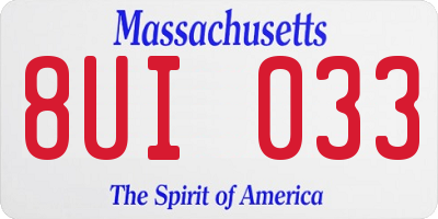 MA license plate 8UI033