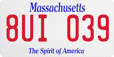 MA license plate 8UI039