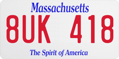 MA license plate 8UK418