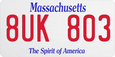 MA license plate 8UK803