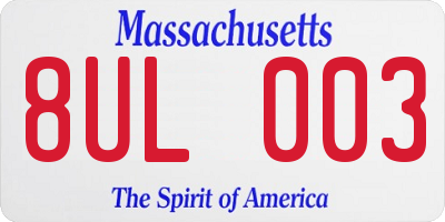 MA license plate 8UL003