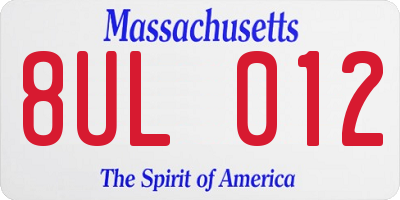 MA license plate 8UL012