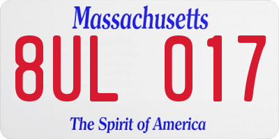 MA license plate 8UL017