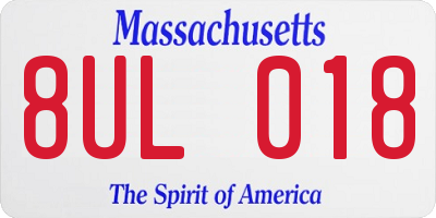 MA license plate 8UL018