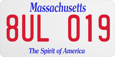 MA license plate 8UL019