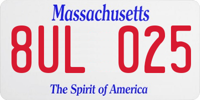 MA license plate 8UL025