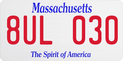 MA license plate 8UL030