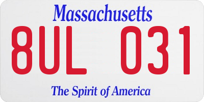 MA license plate 8UL031