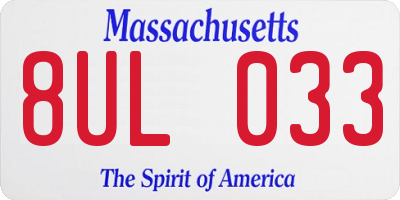 MA license plate 8UL033