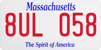 MA license plate 8UL058