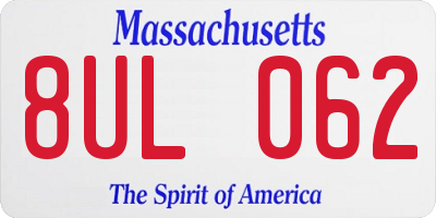MA license plate 8UL062