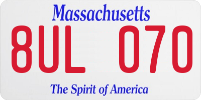 MA license plate 8UL070