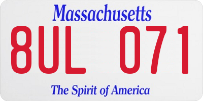 MA license plate 8UL071