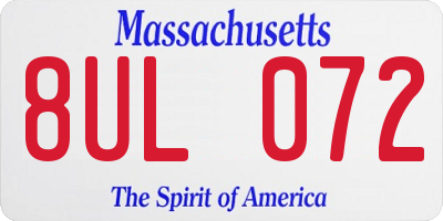 MA license plate 8UL072