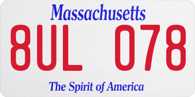 MA license plate 8UL078