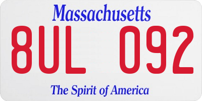 MA license plate 8UL092