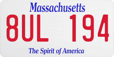 MA license plate 8UL194