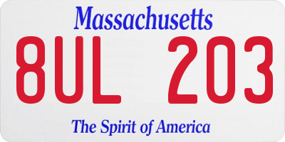MA license plate 8UL203