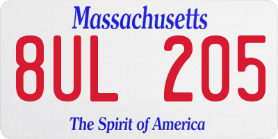 MA license plate 8UL205