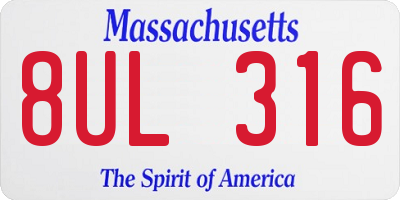 MA license plate 8UL316