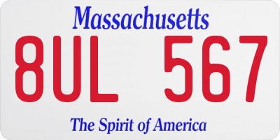 MA license plate 8UL567