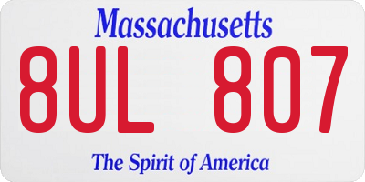 MA license plate 8UL807