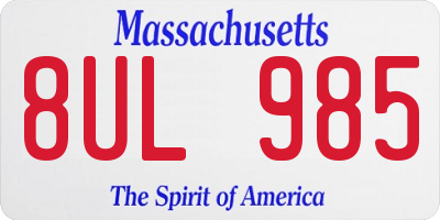 MA license plate 8UL985