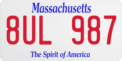 MA license plate 8UL987