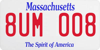 MA license plate 8UM008