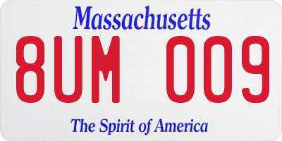 MA license plate 8UM009