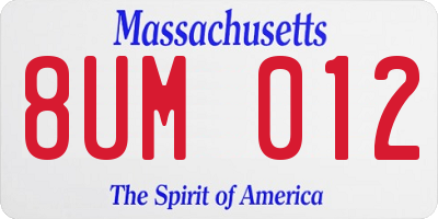 MA license plate 8UM012