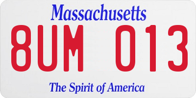 MA license plate 8UM013