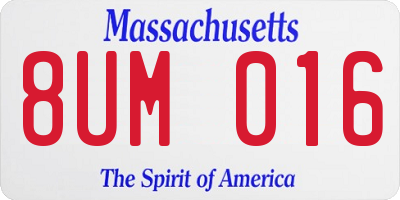 MA license plate 8UM016