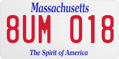 MA license plate 8UM018