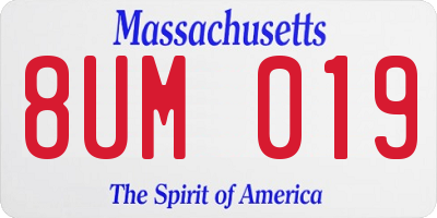 MA license plate 8UM019