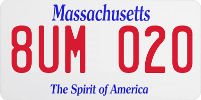 MA license plate 8UM020