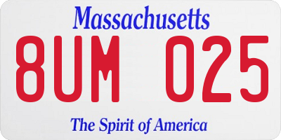MA license plate 8UM025