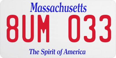 MA license plate 8UM033
