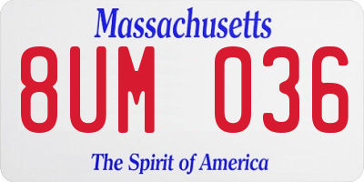 MA license plate 8UM036